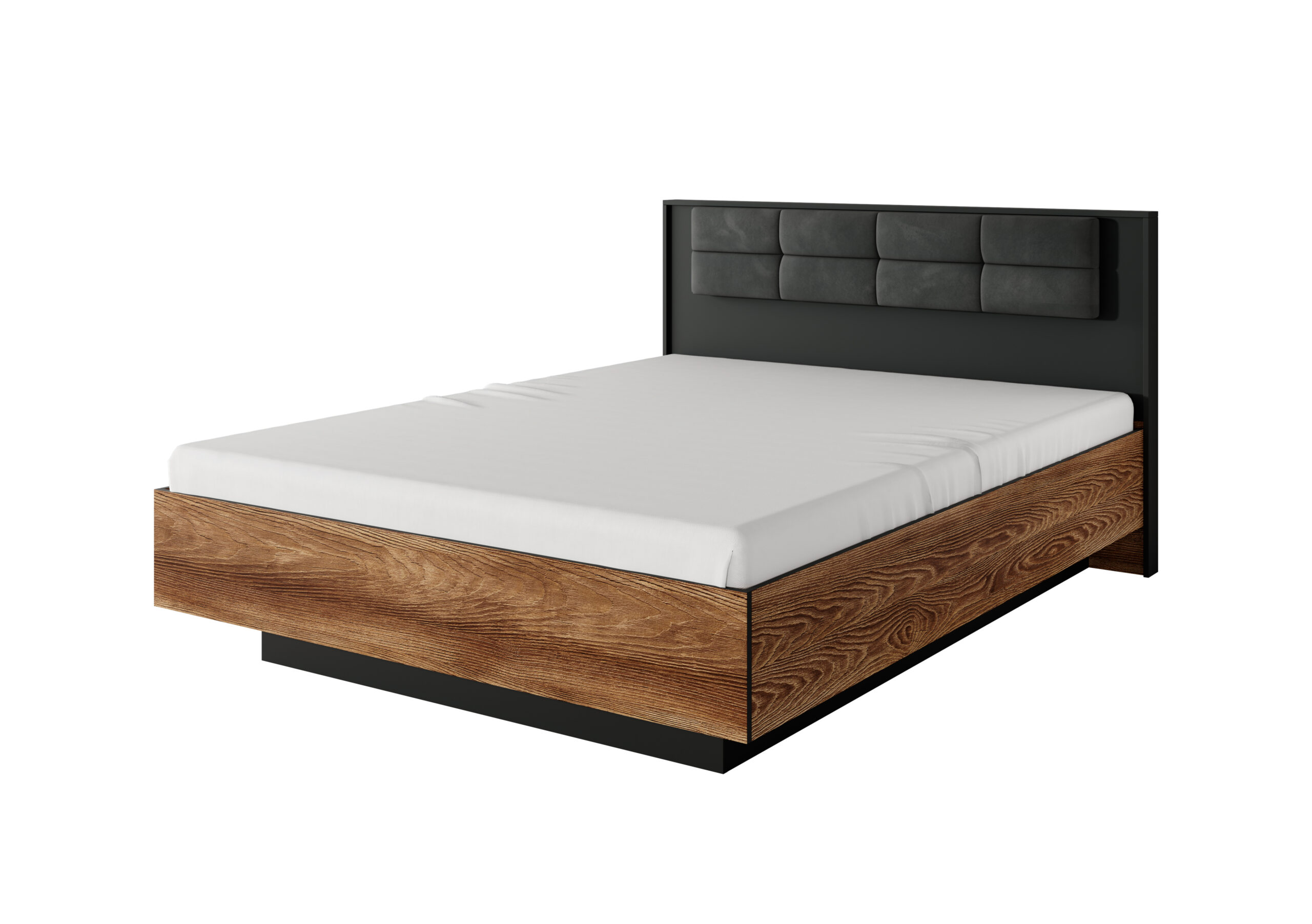 Łóżko Montego + Stoliki nocne z LED + Stelaż drewniany Kasztan + Antracyt - obrazek 2